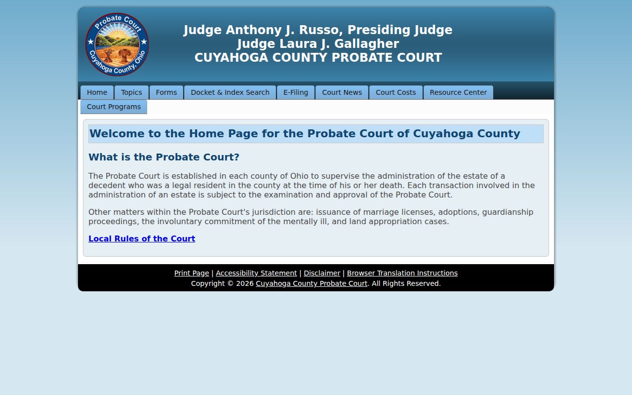 Cleveland Heights residents directory Cuyahoga Probate Court