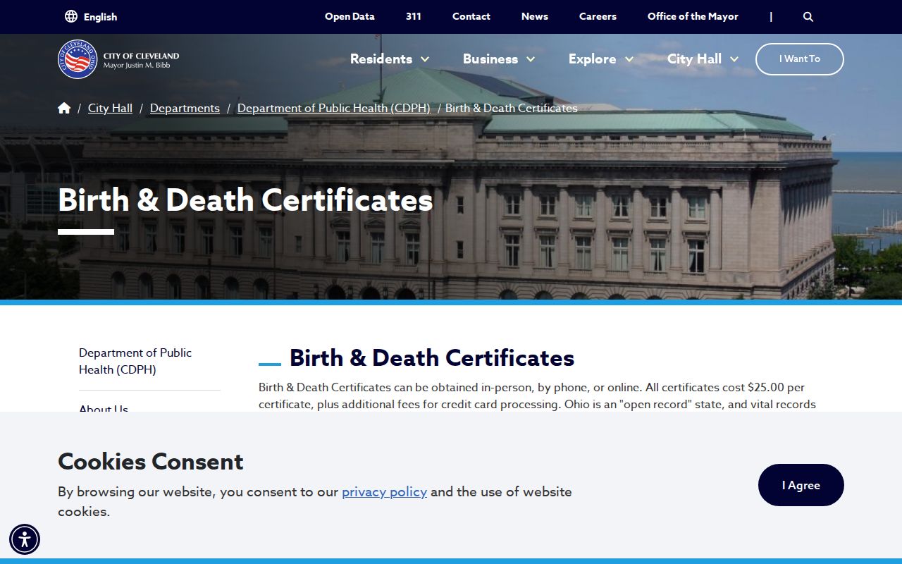 Cleveland Heights residents directory birth and death certificate service
