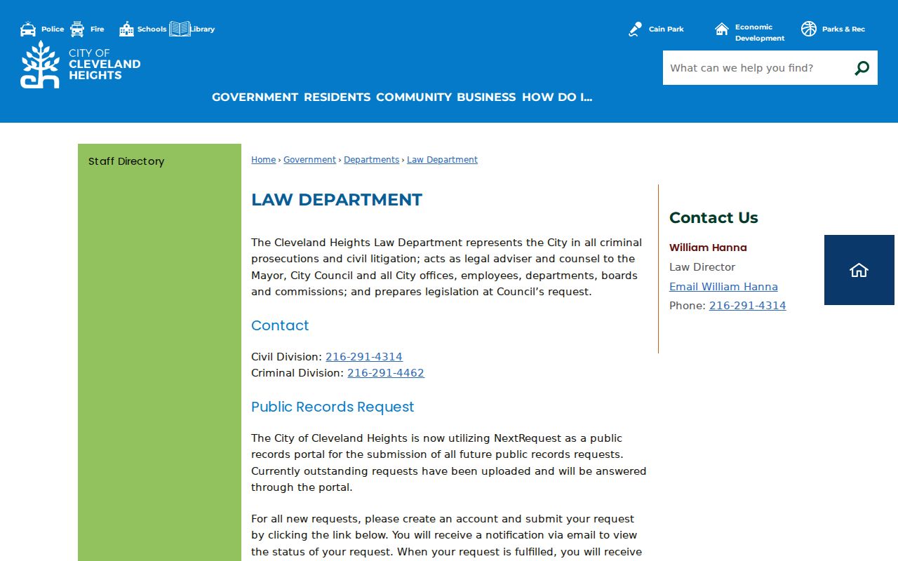 Cleveland Heights residents directory public records request service