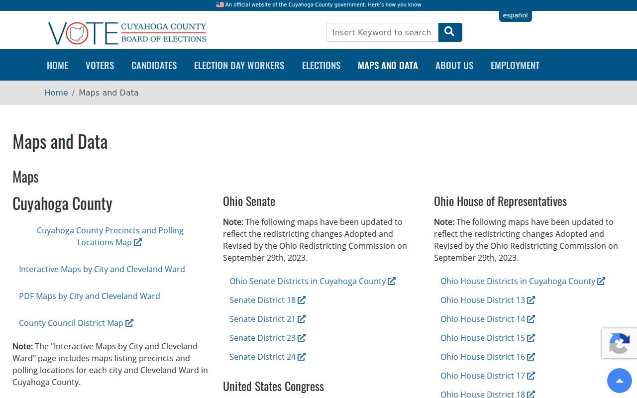 Cleveland Heights neighbors Board of Elections maps and data page