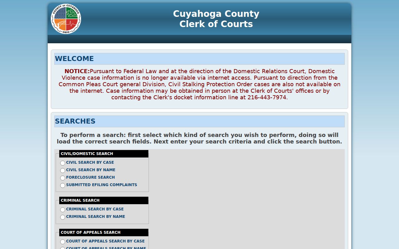Cleveland Heights resident lookup Common Pleas docket search