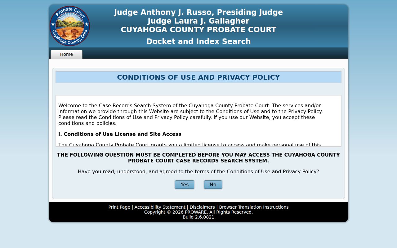 Cleveland Heights resident lookup Probate Docket and Index