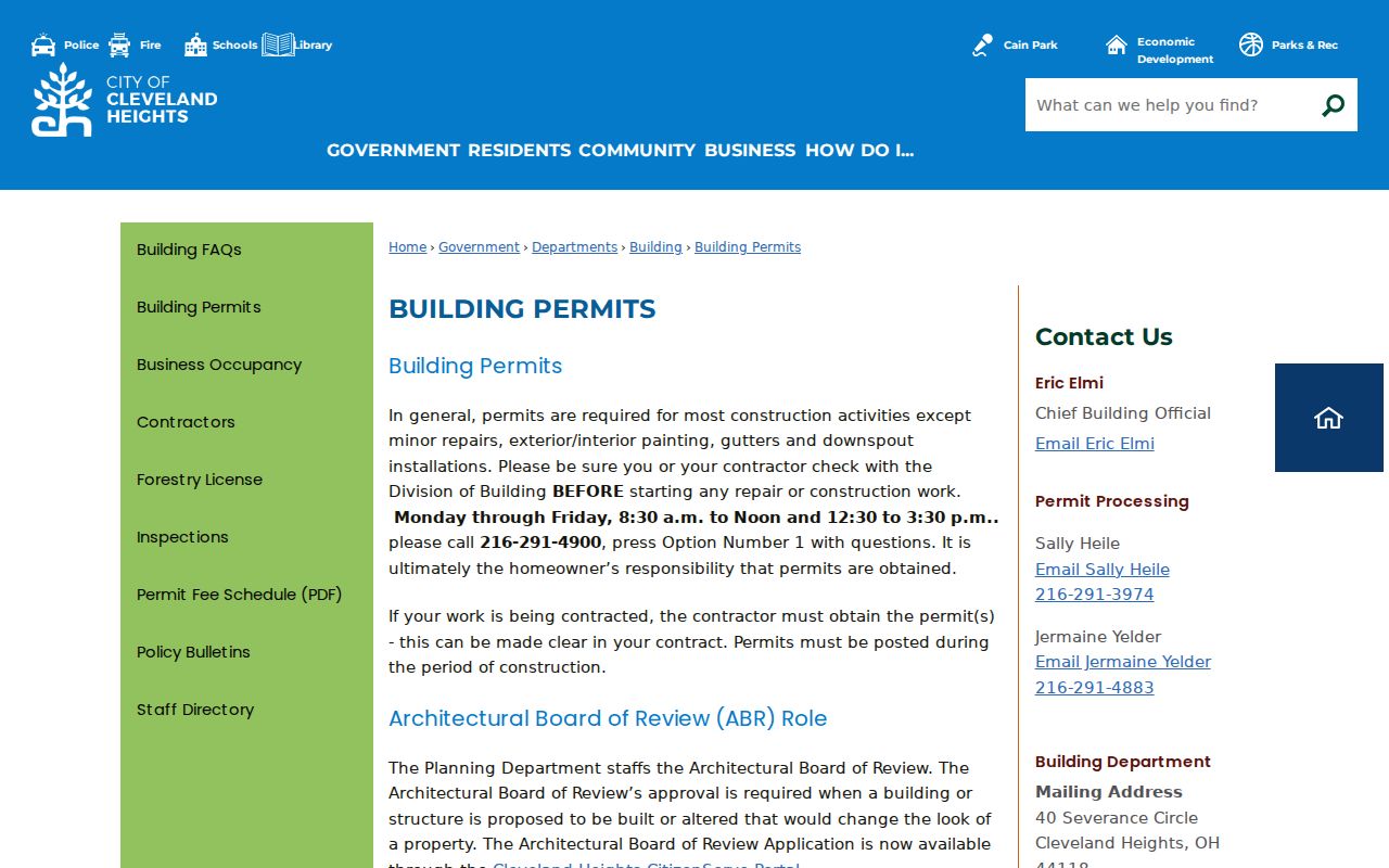 Cleveland Heights street directory building permits information