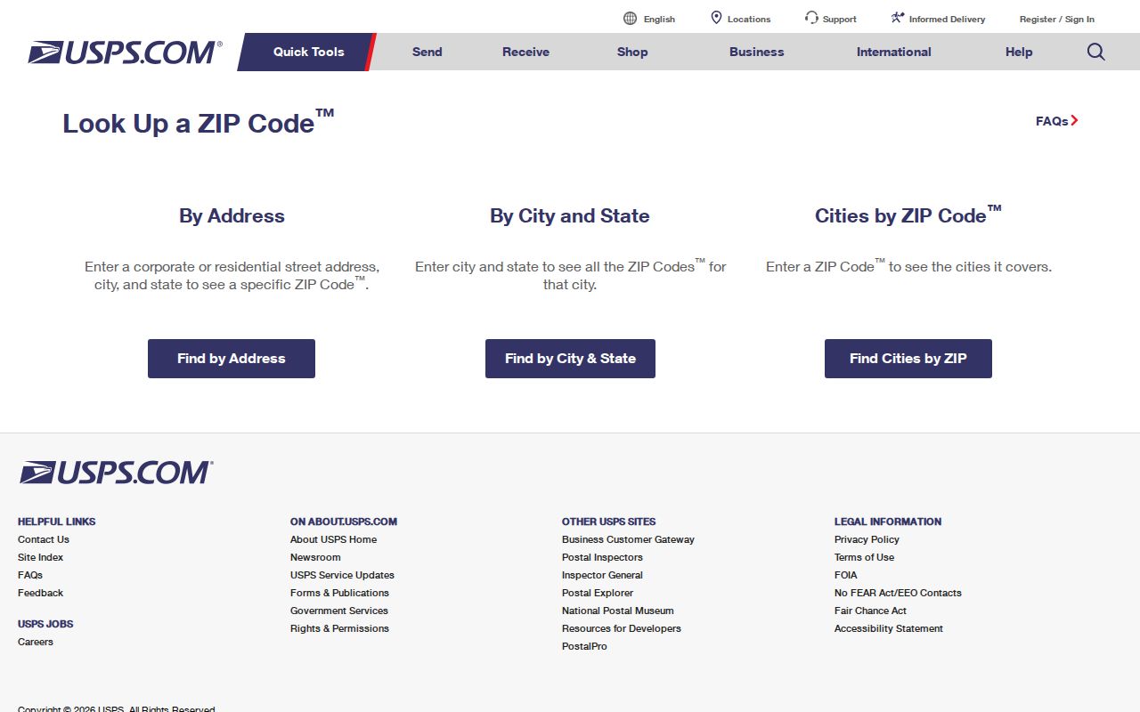 Cleveland Heights ZIP code USPS lookup screen